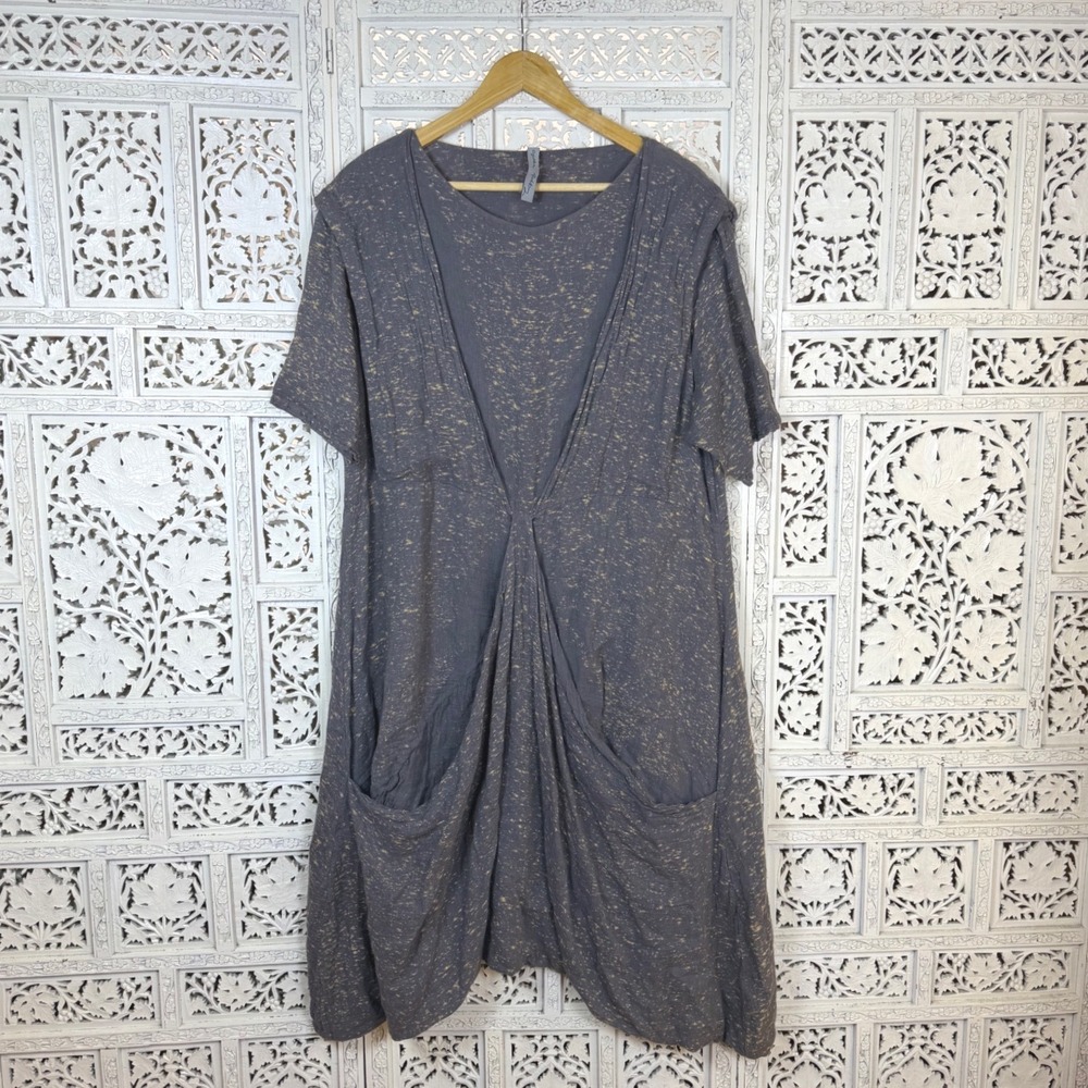 Cynthia Ashby Gray Linen Blend Dress Sz Medium Lagenlook Oversized Slouchy Boho - Picture 2 of 8